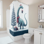 Kerstmis Brontosaurus dinosaurus Douchegordijn (In situ)