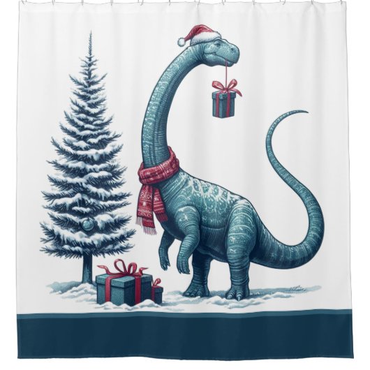 Kerstmis Brontosaurus dinosaurus Douchegordijn (Voorkant)
