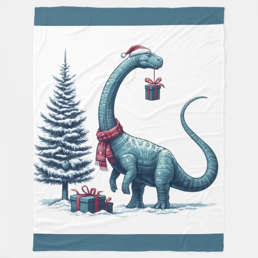 Kerstmis Brontosaurus dinosaurus Fleece Deken (Voorkant)