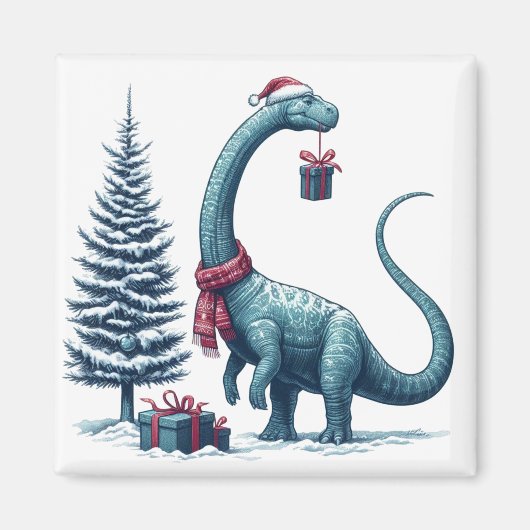 Kerstmis Brontosaurus dinosaurus Magneet (Voorkant)