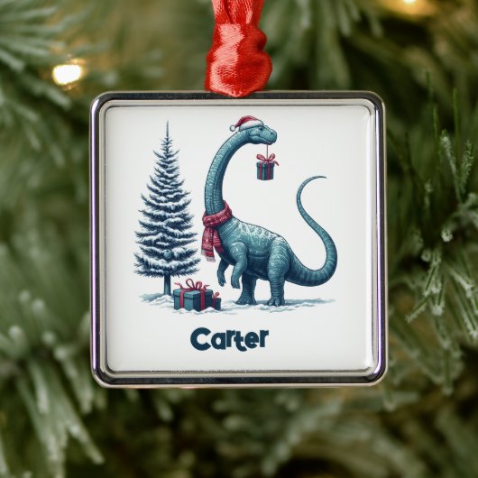 Kerstmis Brontosaurus dinosaurus Metalen Ornament (Boom)