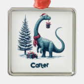 Kerstmis Brontosaurus dinosaurus Metalen Ornament (Voorkant)