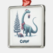 Kerstmis Brontosaurus dinosaurus Metalen Ornament (Links)