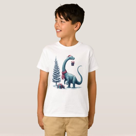 Kerstmis Brontosaurus dinosaurus T-shirt (Voorkant volledig)