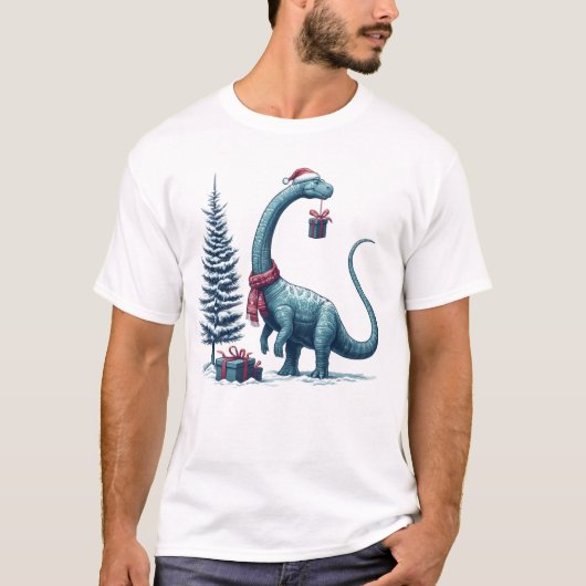 Kerstmis Brontosaurus dinosaurus T-shirt (Voorkant)