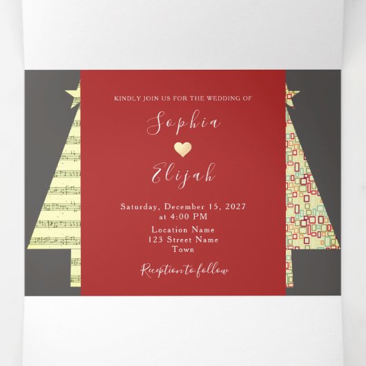 Kerstmis bruiloft drievoudige uitnodiging (Binnenkant midden)