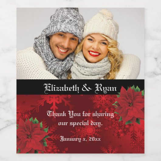 Kerstmis bruiloft, Elegant rood, Aangepaste foto Wijn Etiket (Enkel label)
