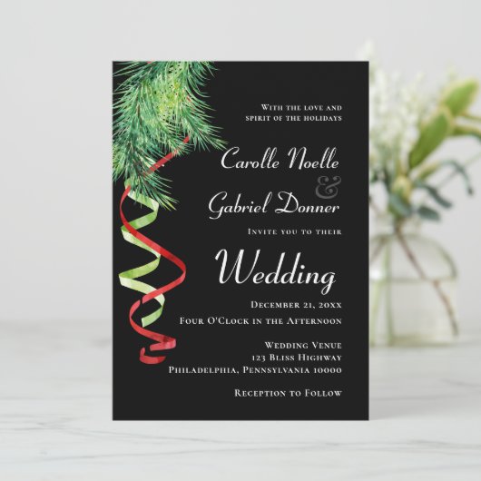 Kerstmis Bruiloft met Takken en Slingers Aankondiging (Staand voorkant)