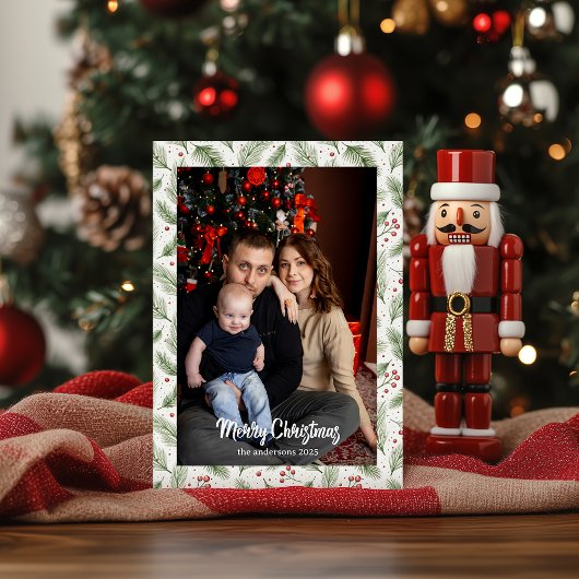 Kerstmis Bruin Bloemschildering in Waterverf |Pret Feestdagenkaart