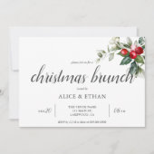 Kerstmis Brunch Berry Leaves Uitnodiging (Voorkant)