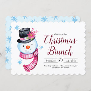 Kerstmis Brunch Cute Waterverf Snowman Script Kaart