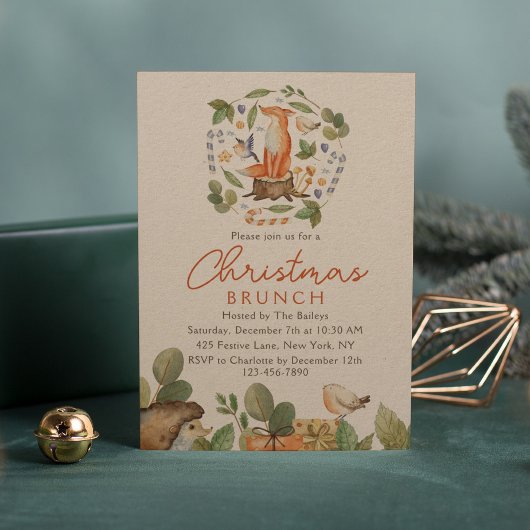 Kerstmis Brunch Cute Woodland Fox Waterverf Kaart