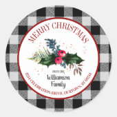 Kerstmis Buffalo Check en Hulst Envelope Seals Ronde Sticker (Voorkant)