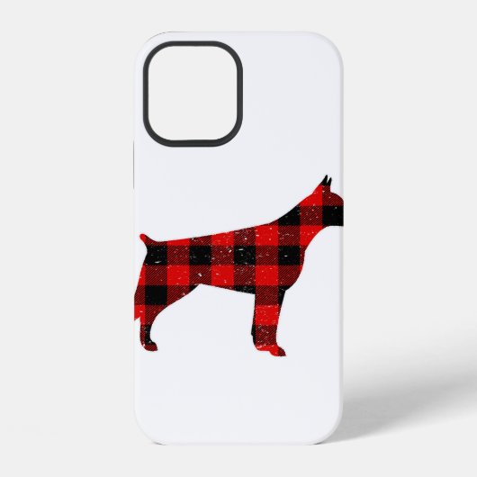 Kerstmis Buffalo Plaid Dobermann iPhone Hoesje (Achterkant)