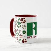 Kerstmis Buffalo Plaid Hond Poot Monogram Mok (Voorkant links)