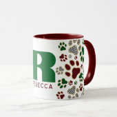 Kerstmis Buffalo Plaid Hond Poot Monogram Mok (Voorkant rechts)