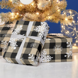 Kerstmis - Buffalo Pset Beige Snowflakes Cadeaupapier