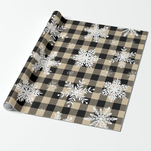 Kerstmis - Buffalo Pset Beige Snowflakes Cadeaupapier (Uitgerold)