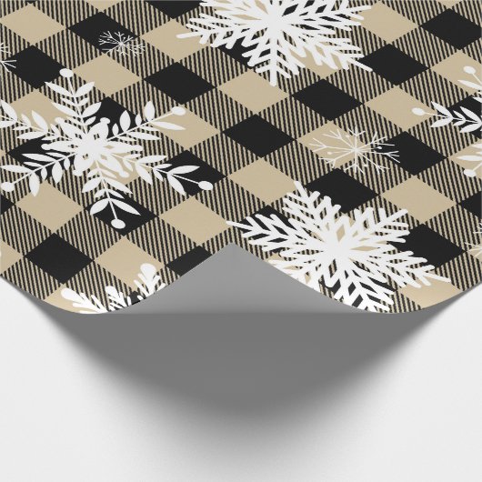 Kerstmis - Buffalo Pset Beige Snowflakes Cadeaupapier (Hoek)