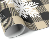 Kerstmis - Buffalo Pset Beige Snowflakes Cadeaupapier (Rol Hoek)
