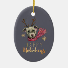 Kerstmis Bull Dog met Antlers Keramisch Ornament