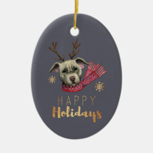 Kerstmis Bull Dog met Antlers Keramisch Ornament