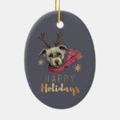 Kerstmis Bull Dog met Antlers Keramisch Ornament (Achterkant)
