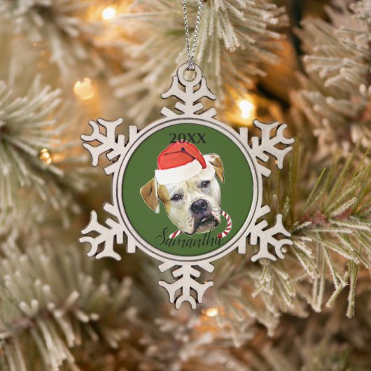 Kerstmis-Bulldog gepersonaliseerde versiering Tin Sneeuwvlok Ornament (Boom)