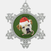 Kerstmis-Bulldog gepersonaliseerde versiering Tin Sneeuwvlok Ornament (Voorkant)