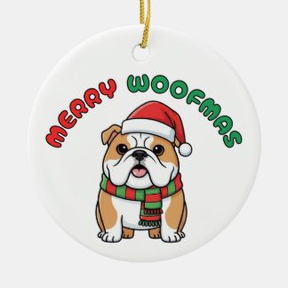 Kerstmis Bulldog Ornament: Prettig Woefmas Keramisch Ornament