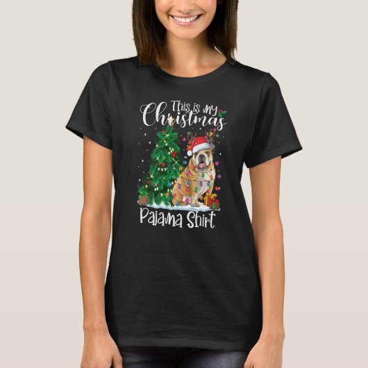 Kerstmis: Bulldog Pajama Dog T-shirt (Voorkant)