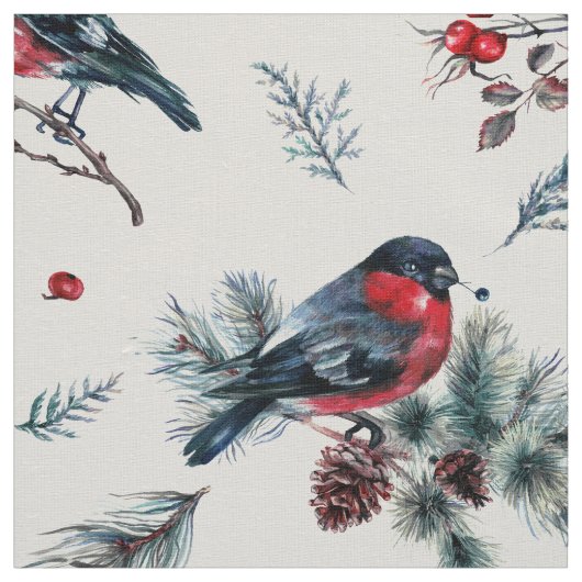 Kerstmis bullfinch & holly patroon stof (Swatch)