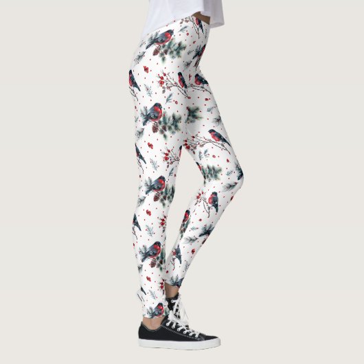 Kerstmis bullfinch holly pinecones patroon leggings (Rechts)