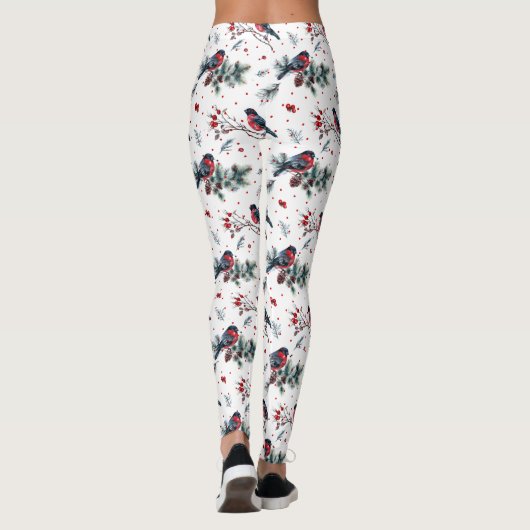 Kerstmis bullfinch holly pinecones patroon leggings (Achterkant)
