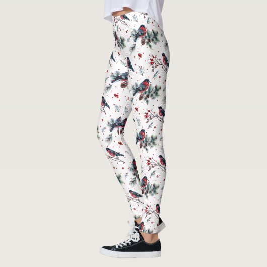 Kerstmis bullfinch holly pinecones patroon leggings (Links)