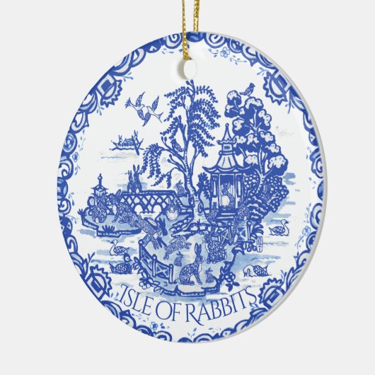 Kerstmis Bunny Rabbit Pet Fotodatum Blauw Willow Keramisch Ornament (Links)