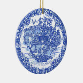 Kerstmis Bunny Rabbit Pet Fotodatum Blauw Willow Keramisch Ornament (Rechts)