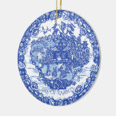 Kerstmis Bunny Rabbit Pet Fotodatum Blauw Willow Keramisch Ornament (Links)