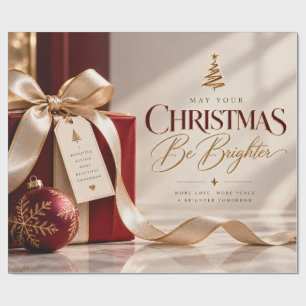 Kerstmis Burgundy Goud Stralender Cadeaupapier