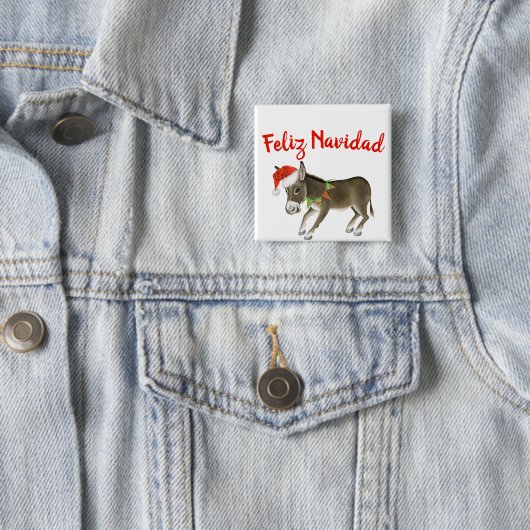 Kerstmis Burro Feliz Navidad Vierkante Button 5,1 Cm (In situ)