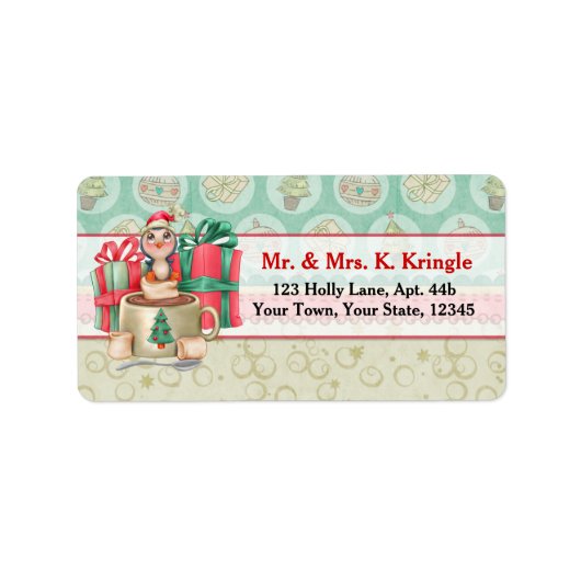 Kerstmis Cacao Pinguïn Adreslabel Etiket (Voorkant)