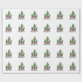 Kerstmis Cactus Boom Feestelijke Kerst Lichtjes Cadeaupapier (Vlak)