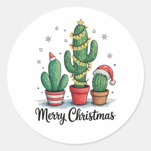 Kerstmis Cactus Boom Feestelijke Kerst Lichtjes Ronde Sticker (Voorkant)
