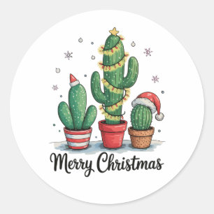 Kerstmis Cactus Boom Festieve Kerstlichten Ronde Sticker