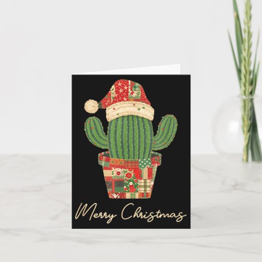 Kerstmis Cactus Patchwork Dekbed Kaart (Voorkant)