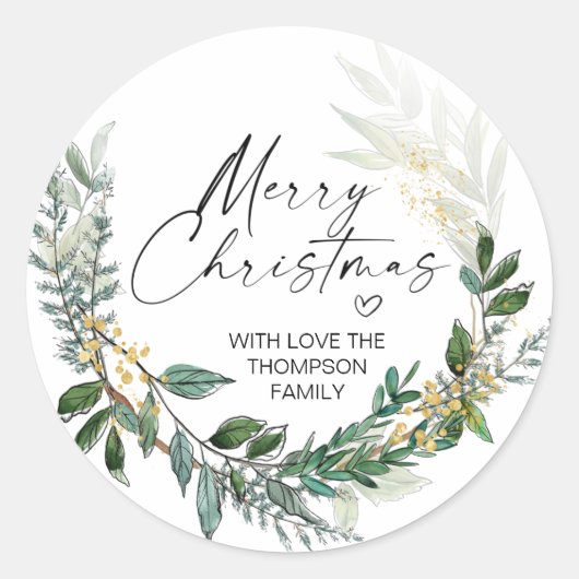 Kerstmis Cadeau Label Groene Krans Sticker (Voorkant)