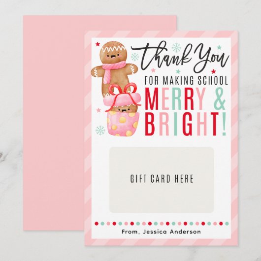 Kerstmis cadeaukaarthouder voor leraren kaart (Voorkant / Achterkant)