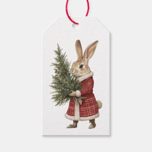 KERSTMIS CADOETIK KERSTBOOM EN KONIJN CADEAULABEL (Voorkant)