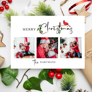 Kerstmis Calligrafie Botanisch 3 Foto Feestdagenkaart