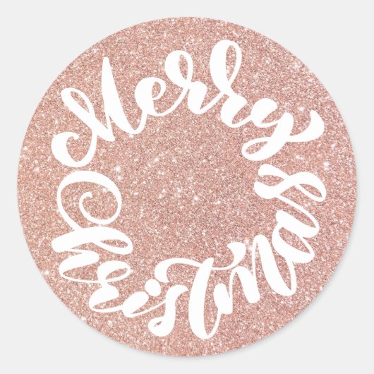 Kerstmis Calligrafie Roze Goud Glitters Ronde Sticker (Voorkant)